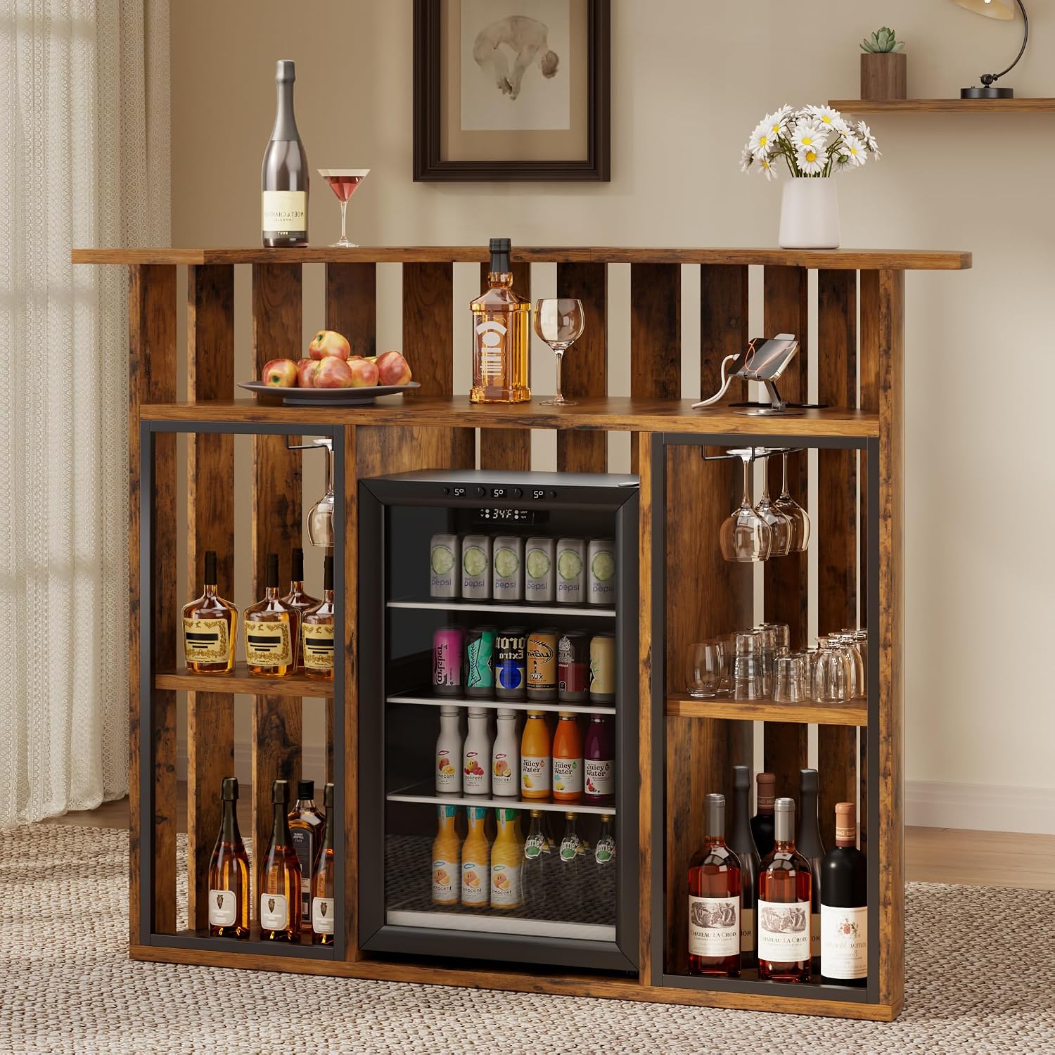 Meuble bar rustique en bois, m - Home Bar And Fridge avis et prix