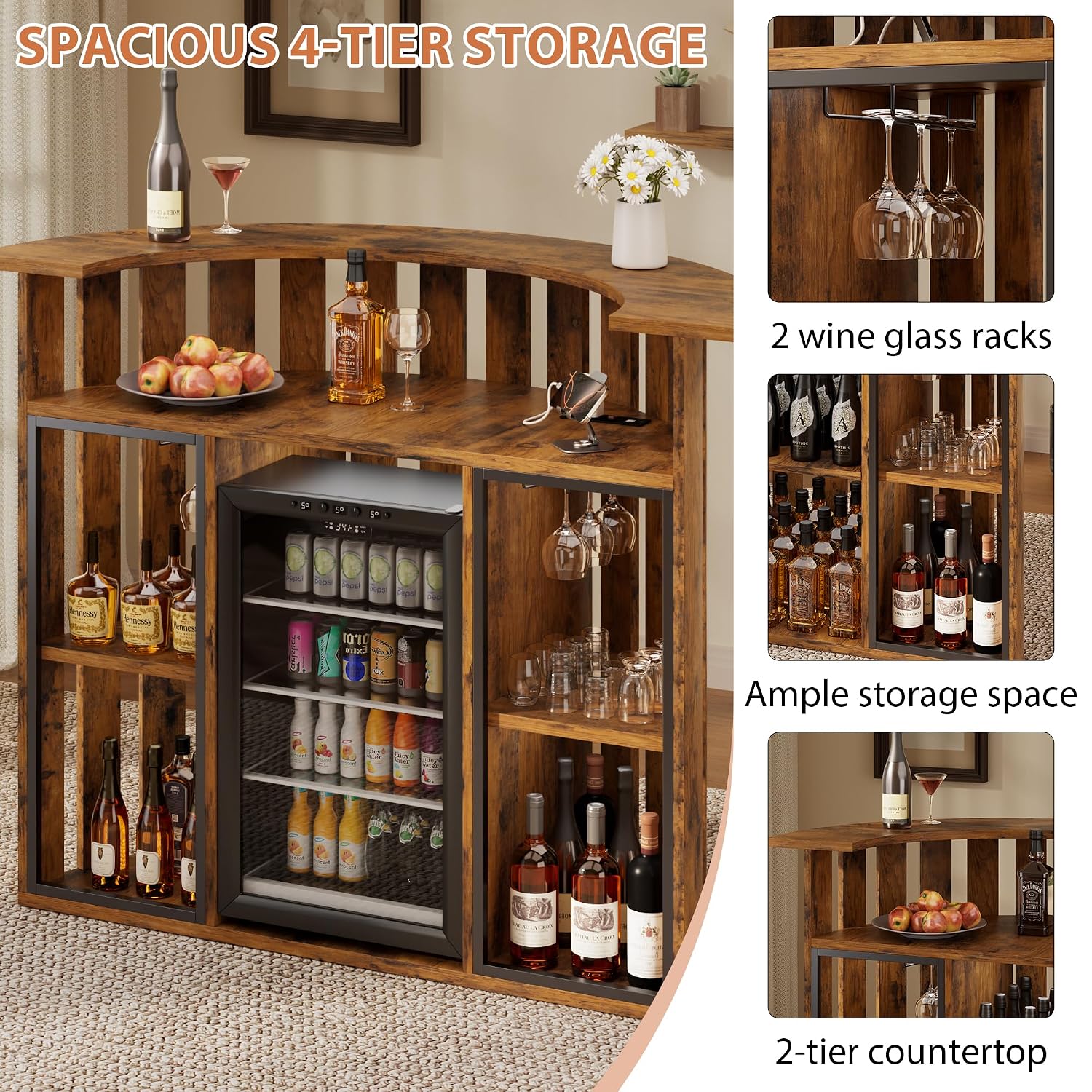 Meuble bar rustique en bois, m - Home Bar And Fridge avis et prix