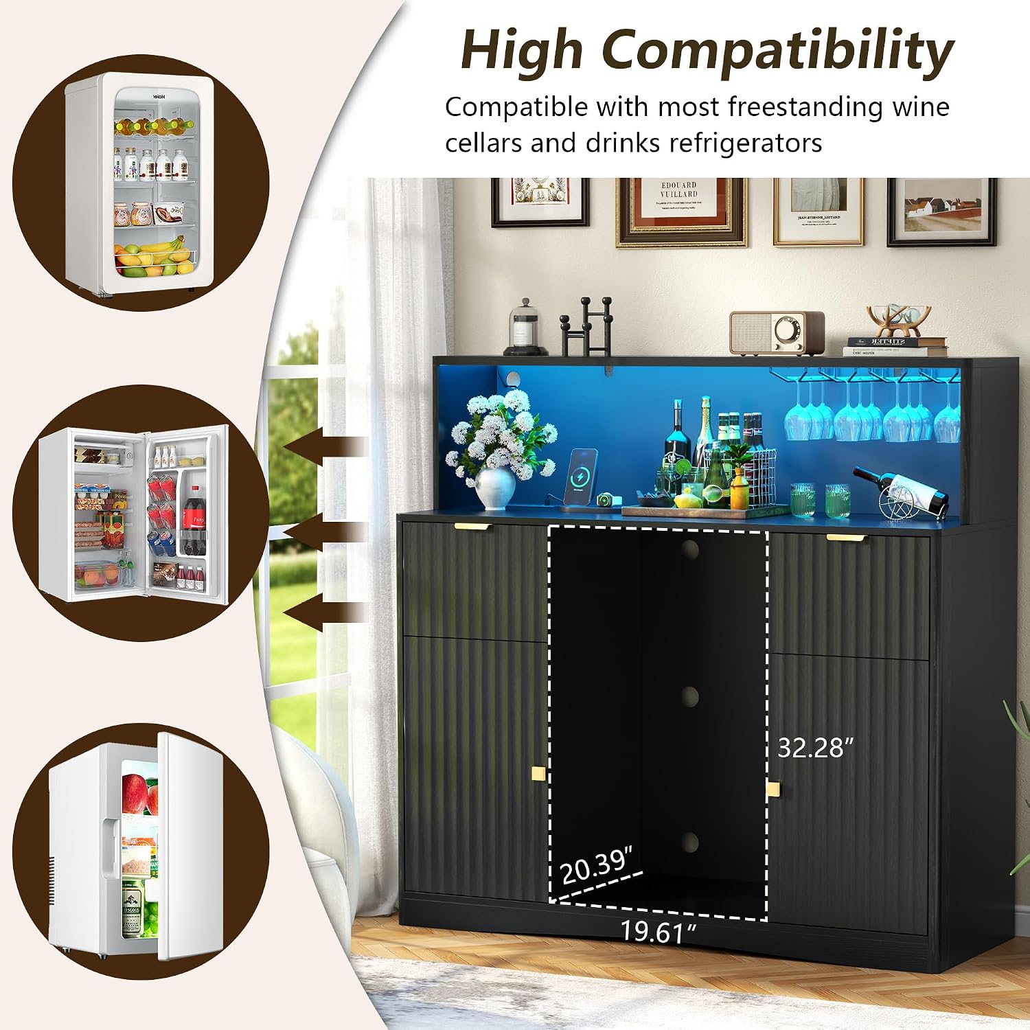 Meuble bar noir avec espace ré - Home Bar And Fridge avis et prix