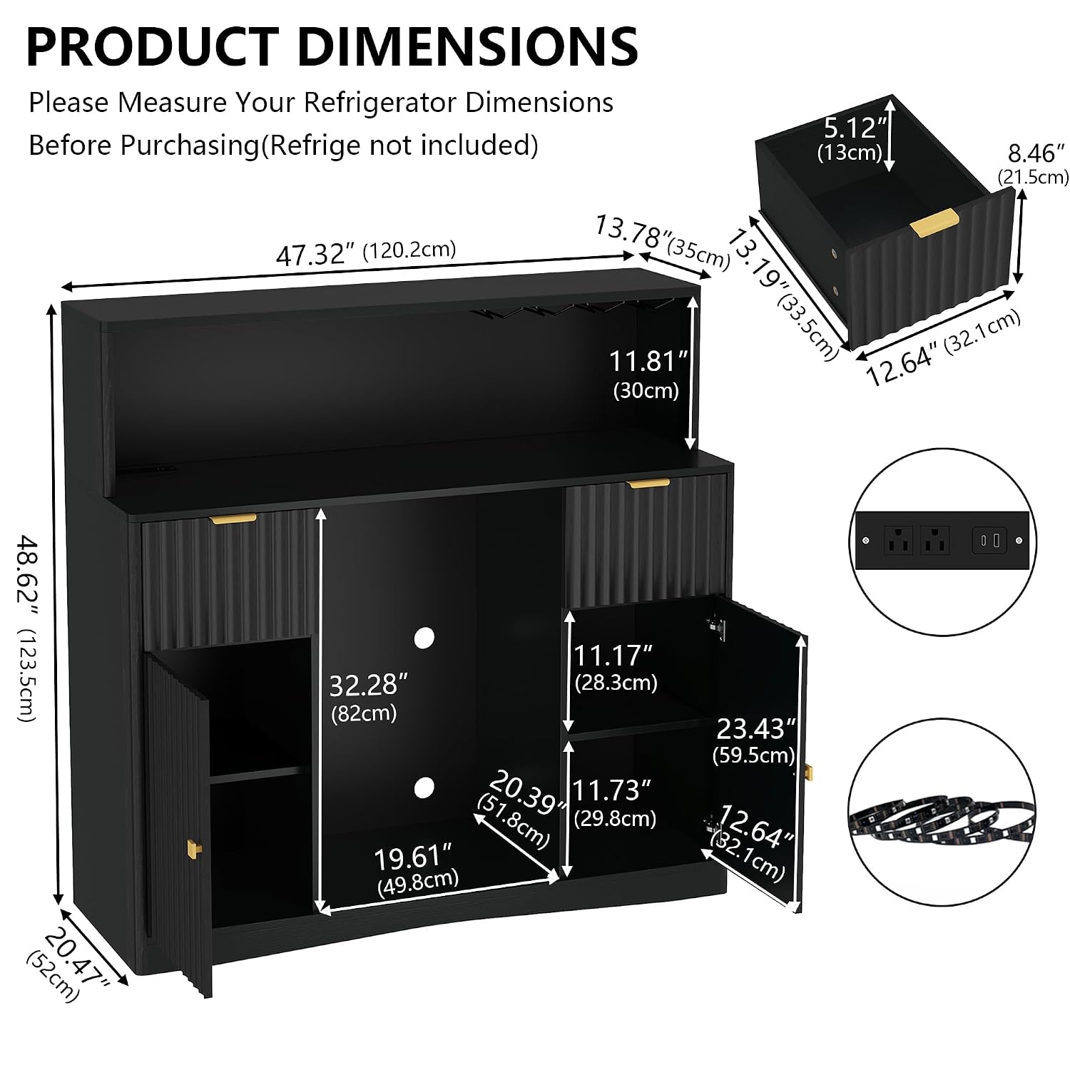Meuble bar noir avec espace ré - Home Bar And Fridge avis et prix