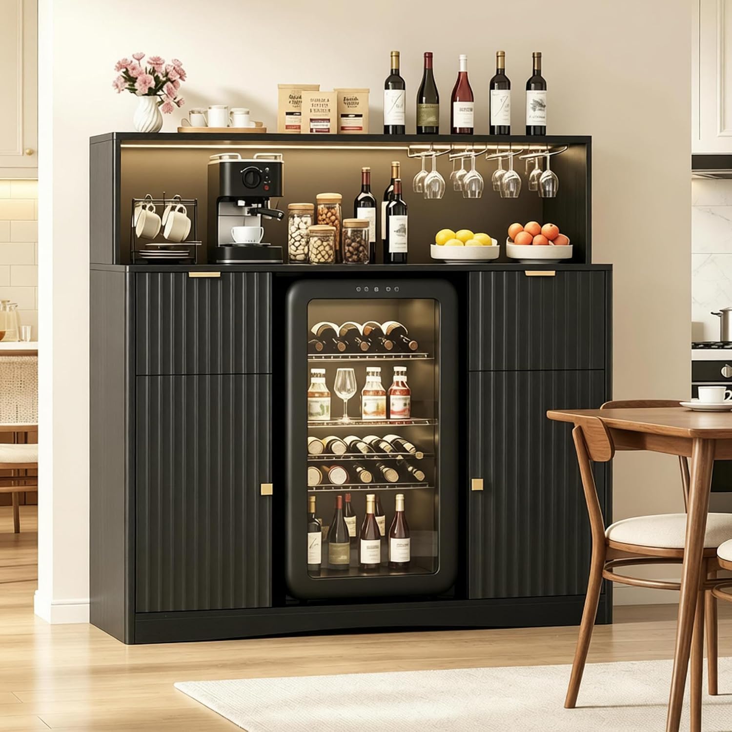Meuble bar noir avec espace ré - Home Bar And Fridge avis et prix